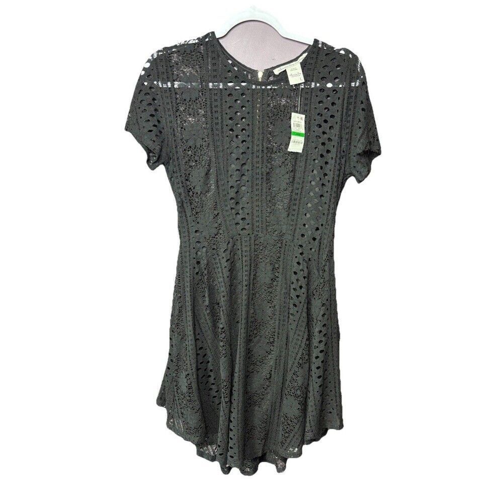 American Rag Cie Lace Eyelet Dress Women’s Size Large Classic Black Lined - Picture 9 of 11